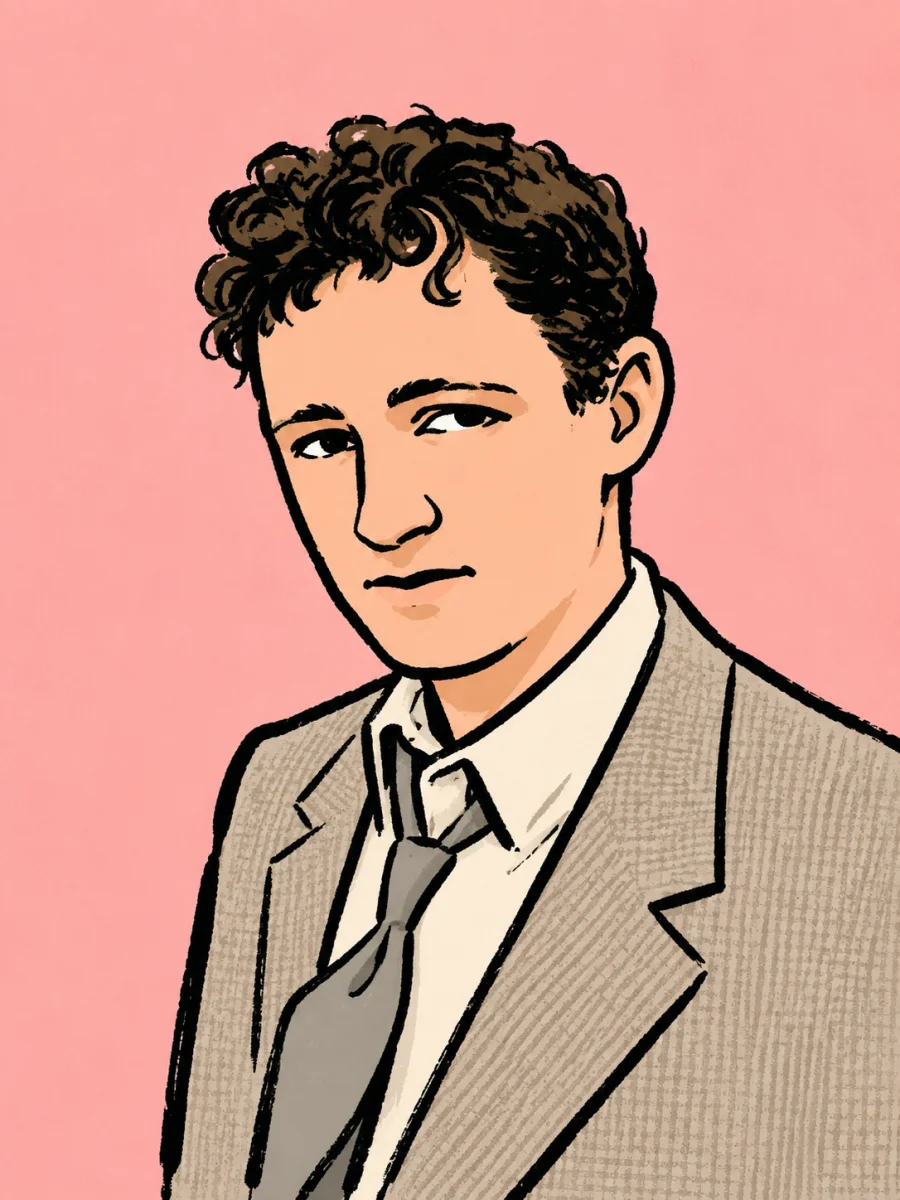 Guy Debord i społeczeństwo spektaklu – postać z książką wśród unoszących się ramek ze zdjęciami i ekranów smartfonów, ilustracja logiki spektaklu
