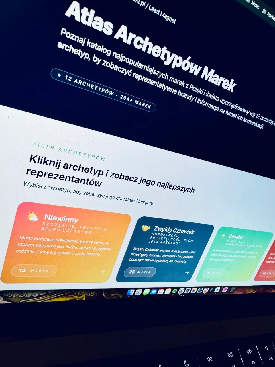Podgląd Atlasu Archetypów Marek z filtrami archetypów
